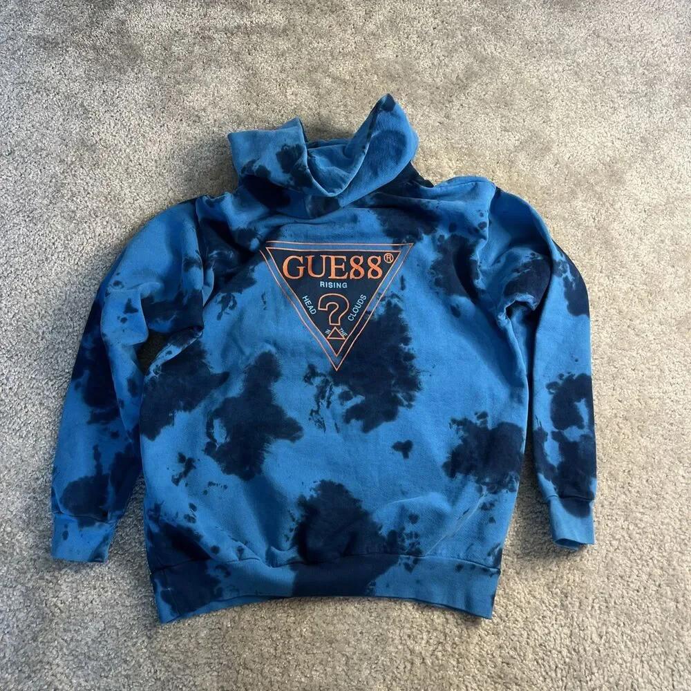 Guess Men's Blue Tie Dye Hoodie - L - Vintage - Y2K - Picture 3 of 3
